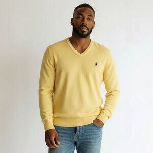 POLO Ralph Lauren Yellow Merino Wool Lightweight Pullover V Neck Sweater Size XL
